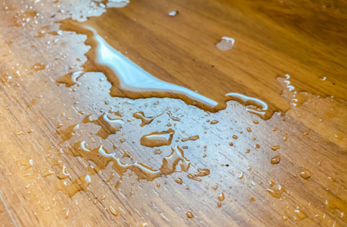 water sitting on wood floor